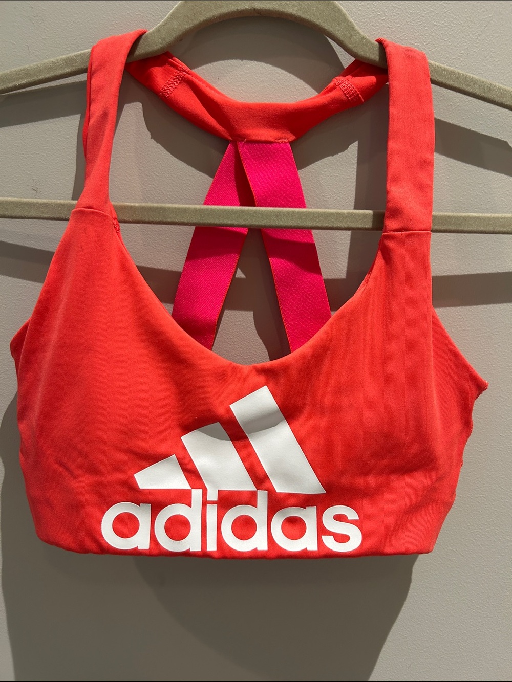 adidas Coral-Orange Sports Bra with Hot Pink Straps